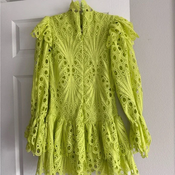 Lace ruffled mini dress - neon Lime Green - Picture 5 of 6